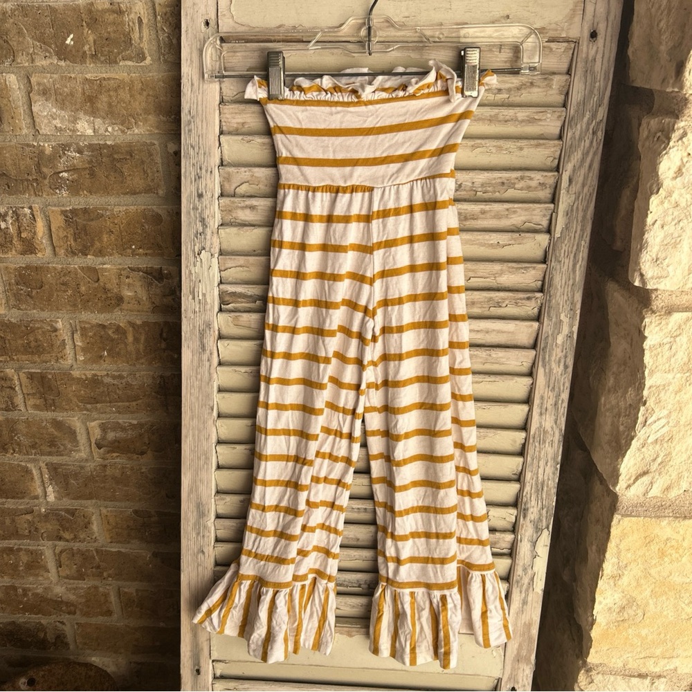 Sweet Honey Mustard YellowWhite Stripes Ruffles Pants Size 5 USA Made.